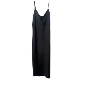 Becool Black Cowl Neck Satin Midi Slip Dress Small Sleeveless